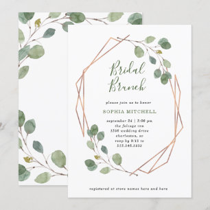 Invitación Eucalyptus Greenery   Brunch Rosa Gold Geo Bridal