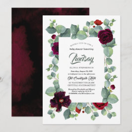 Invitación Eucalyptus Greenery Burgundy Floral Baby Shower
