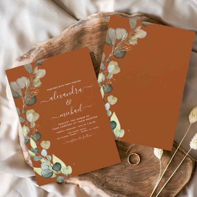 Invitación Eucalyptus Greenery Burnt Naranja Elegant Wedding (Subido por el creador)