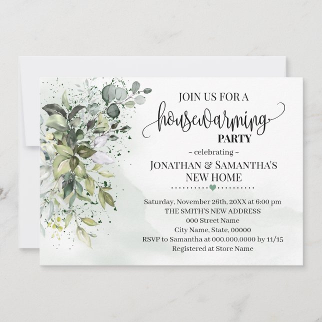 Invitación Eucalyptus Greenery Calentador del Hogar (Anverso)