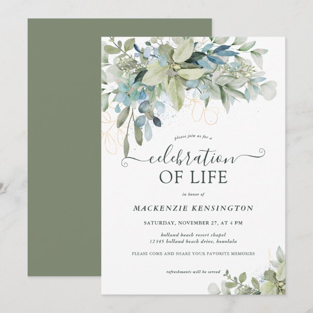 Invitación Eucalyptus Greenery Celebración del Monumento a la (Anverso / Reverso)