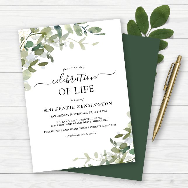 Invitación Eucalyptus Greenery Celebración del Monumento a la (Eucalyptus Greenery Celebration of Life Memorial Invitation)