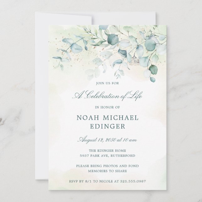 Invitación Eucalyptus Greenery Celebración Elegante de la Vid (Anverso)