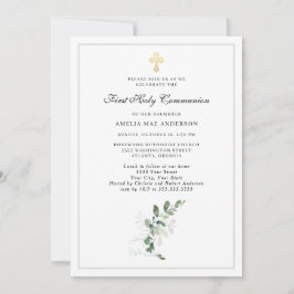 Invitación Eucalyptus Greenery Cross First Holy Communia