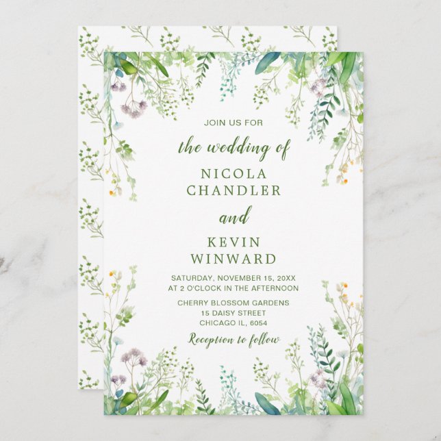 Invitación Eucalyptus Greenery deja Boda (Anverso / Reverso)