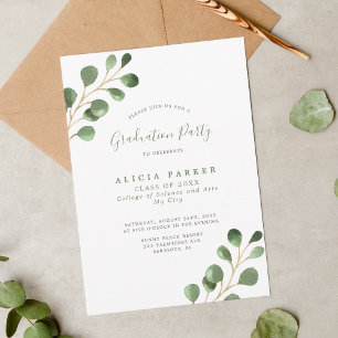 Invitación Eucalyptus greenery deja la fiesta de graduación