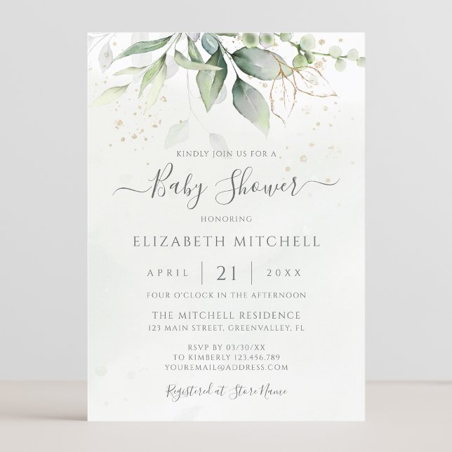 Invitación Eucalyptus Greenery deja un elegante Baby Shower (Subido por el creador)