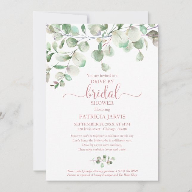 Invitación Eucalyptus Greenery Drive by Bridal Shower Invitat (Anverso)
