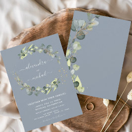 Invitación Eucalyptus Greenery Dusty Blue Elegant Wedding