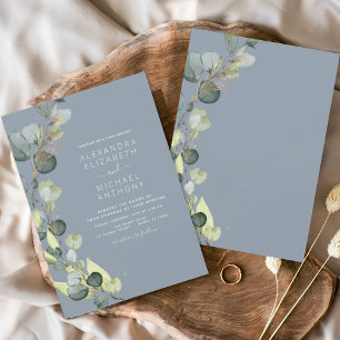 Invitación Eucalyptus Greenery Dusty Blue Elegant Wedding