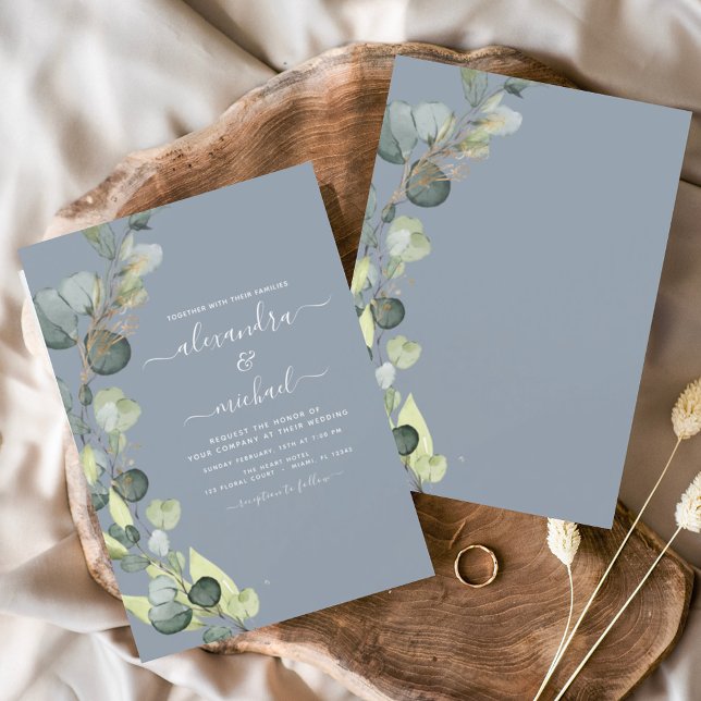 Invitación Eucalyptus Greenery Dusty Blue Elegant Wedding (Subido por el creador)