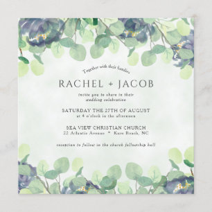 Invitación Eucalyptus Greenery Dusty Blue Floral Boda