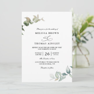 Invitación Eucalyptus Greenery Elegant Modern QR Code Wedding