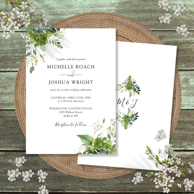 Invitación Eucalyptus Greenery Elegant Monograma Boda (Eucalyptus Greenery Elegant Monogram Wedding Invitation)