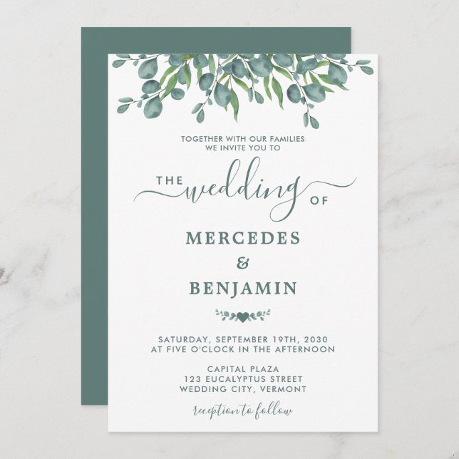 Invitación Eucalyptus Greenery Elegant Sage Boda (Anverso / Reverso)