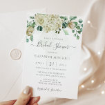 Invitación Eucalyptus Greenery Elegante Floral Bridal Shower<br><div class="desc">Una elegante invitación floral a la ducha nupcial con rosas acuáticos y hojas de eucalipto con caligrafía moderna escrita a mano.</div>