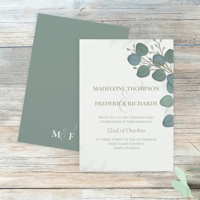 Invitación Eucalyptus Greenery Elegante Hojas de Acuarela (Subido por el creador)
