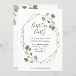 Invitación Eucalyptus Greenery | Fiesta de cumpleaños geométr