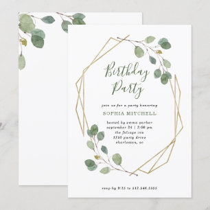 Invitación Eucalyptus Greenery Fiesta de cumpleaños geométr