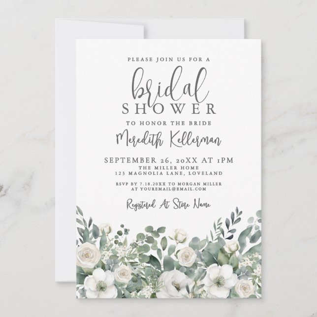 Invitación Eucalyptus Greenery Floral Bridal Shower (Anverso)