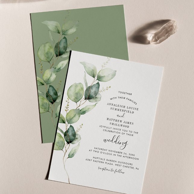 Invitación Eucalyptus Greenery Foliage Boda moderno (Eucalyptus Watercolor Script Wedding Invitation)
