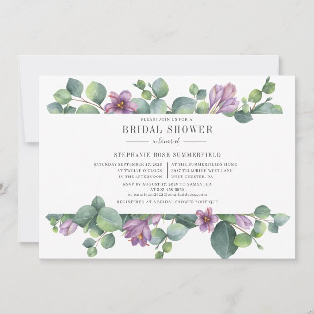 Invitación Eucalyptus Greenery Foliage Bridal Shower (Anverso)