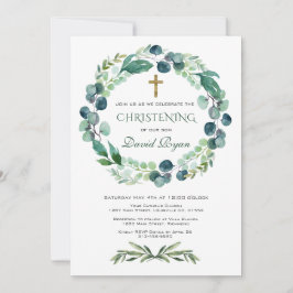 Invitación Eucalyptus Greenery Foliage Wreath Christening