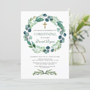 Invitación Eucalyptus Greenery Foliage Wreath Christening
