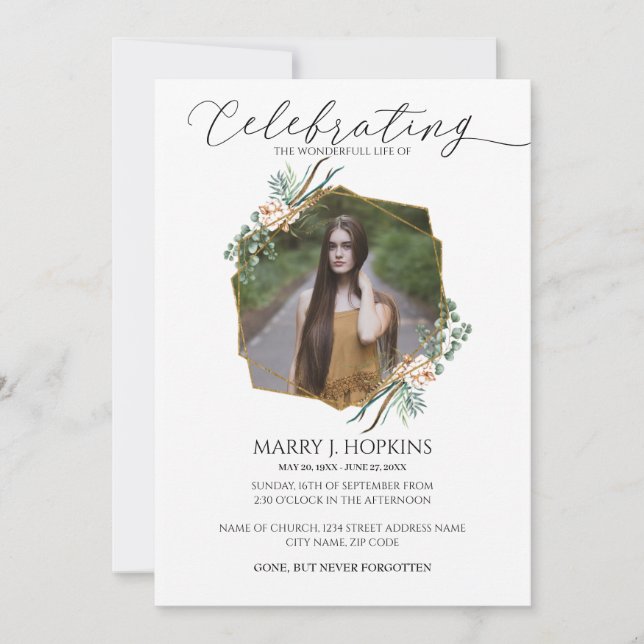 Invitación Eucalyptus Greenery Foto Celebración de la Vida (Anverso)