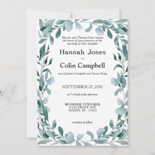 Invitación Eucalyptus Greenery Frame Green Blue Boda