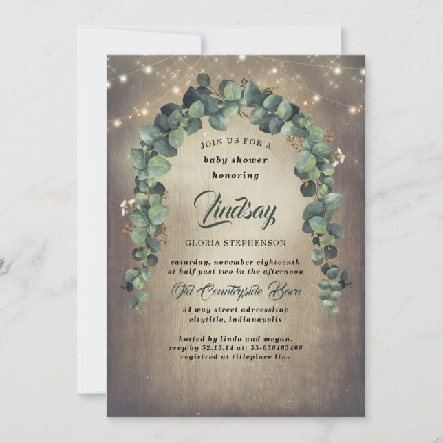 Invitación Eucalyptus Greenery Garland Rustic Baby Shower (Anverso)