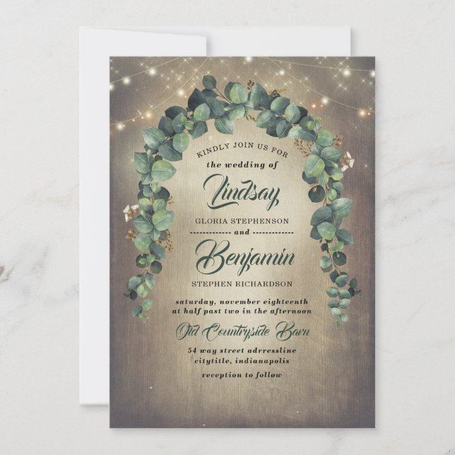 Invitación Eucalyptus Greenery Garland Rustic Boda (Anverso)