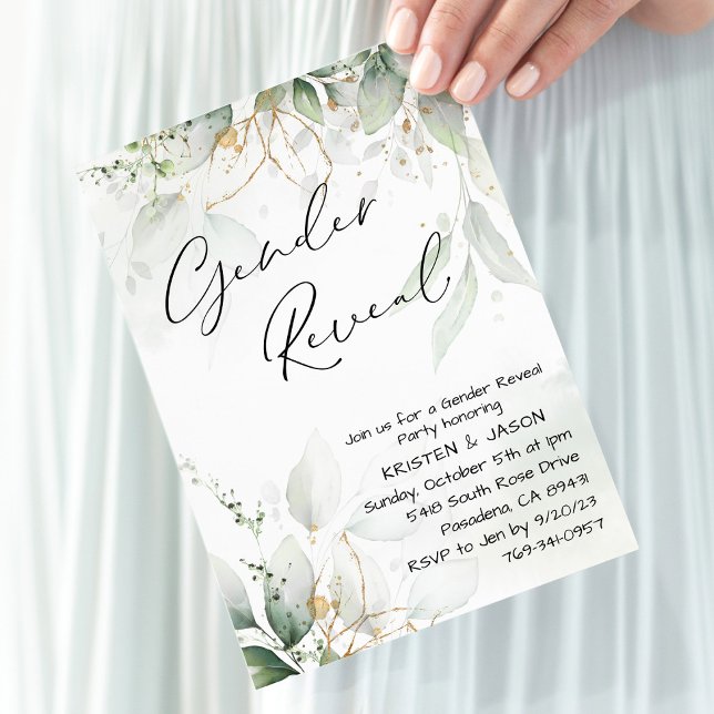 Invitación Eucalyptus Greenery Gender Reveal Fiesta (Subido por el creador)