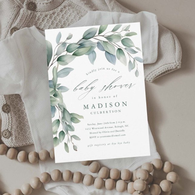 Invitación Eucalyptus Greenery Género Baby Shower Neutral (Elegant Eucalyptus Greenery Baby Shower Invitations.)