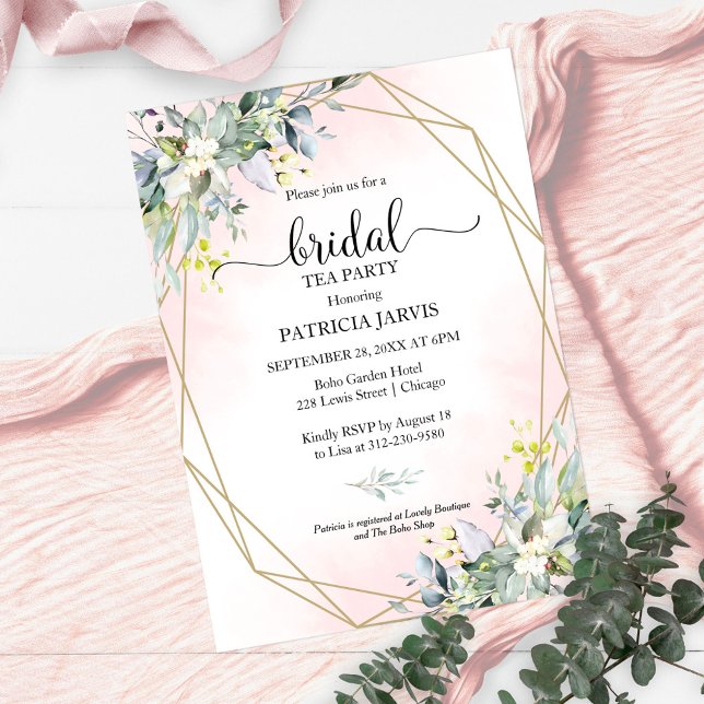 Invitación Eucalyptus Greenery Geometric Bridal Tea Fiesta En (Subido por el creador)