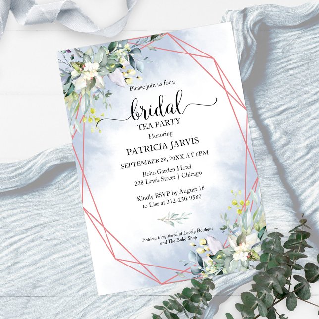 Invitación Eucalyptus Greenery Geometric Bridal Tea Fiesta En (Subido por el creador)
