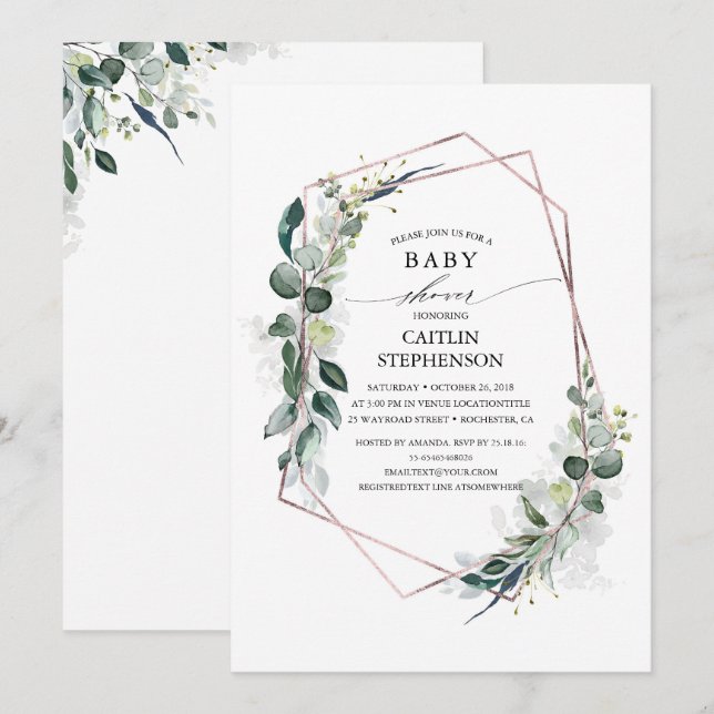 Invitación Eucalyptus Greenery Geometric Modern Baby Shower (Anverso / Reverso)