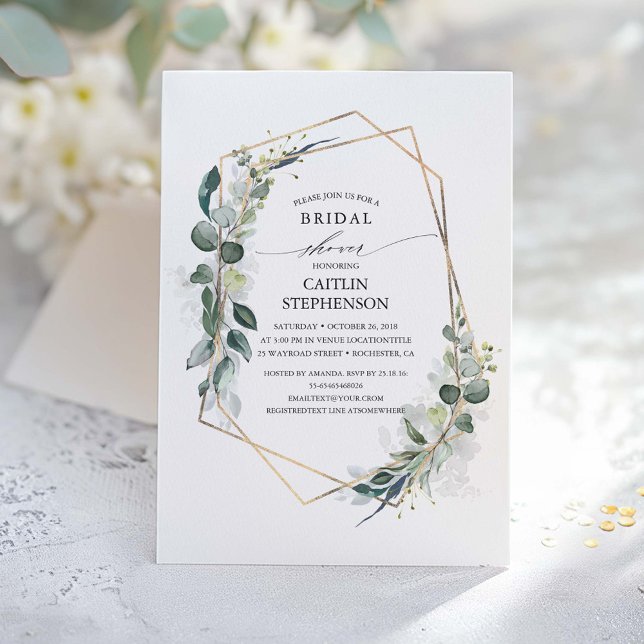 Invitación Eucalyptus Greenery Geometric Modern Bridal Shower (Greenery Modern Bridal Shower Invitation)