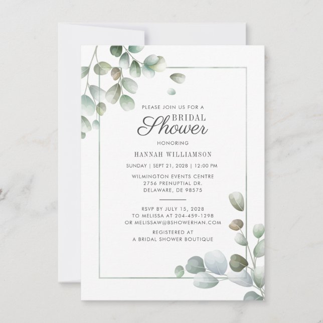 Invitación Eucalyptus Greenery Geometric Rustic Bridal Shower (Anverso)