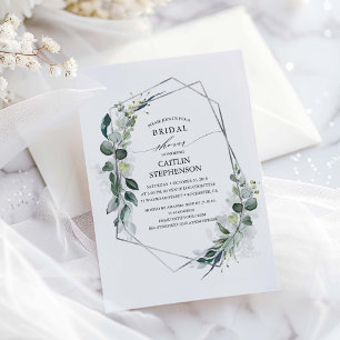 Invitación Eucalyptus Greenery Geometric Silver Bridal Shower