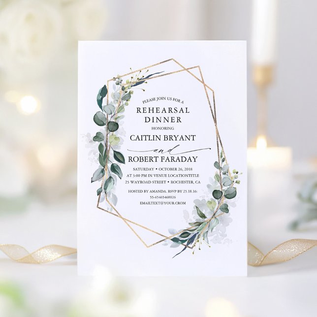 Invitación Eucalyptus Greenery Geometric Test Dinner (Greenery Elegant Rehearsal Dinner Invitation)