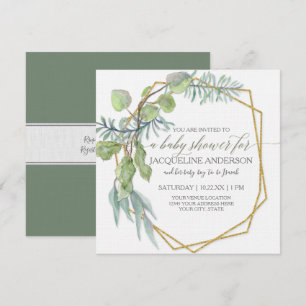 Invitación Eucalyptus Greenery Geometric Wreath Baby Shower