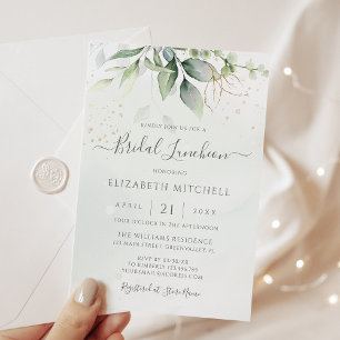 Invitación Eucalyptus Greenery Gold deja a la novia Luncheon