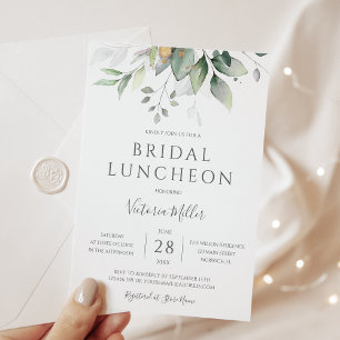 Invitación Eucalyptus Greenery Gold deja a la novia Luncheon