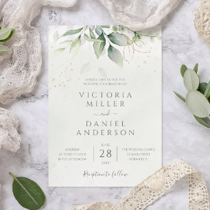 Invitación Eucalyptus Greenery Gold deja Boda botánico