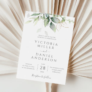 Invitación Eucalyptus Greenery Gold deja Boda botánico