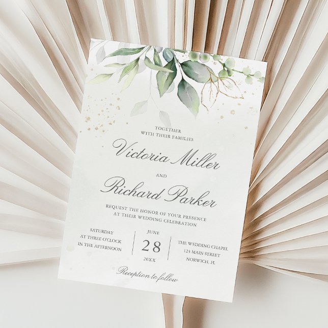 Invitación Eucalyptus Greenery Gold deja Boda botánico (Subido por el creador)