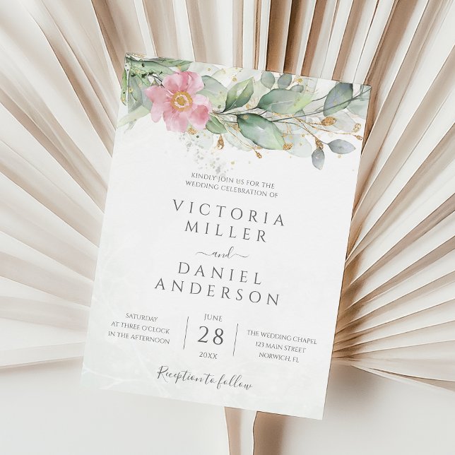 Invitación Eucalyptus Greenery Gold deja Boda botánico (Subido por el creador)