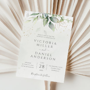 Invitación Eucalyptus Greenery Gold deja Boda botánico