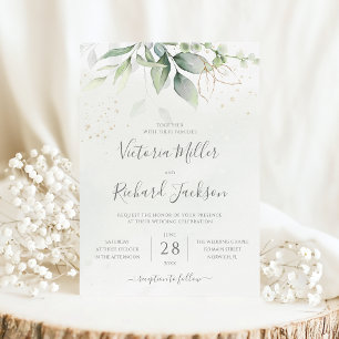Invitación Eucalyptus Greenery Gold deja Boda botánico